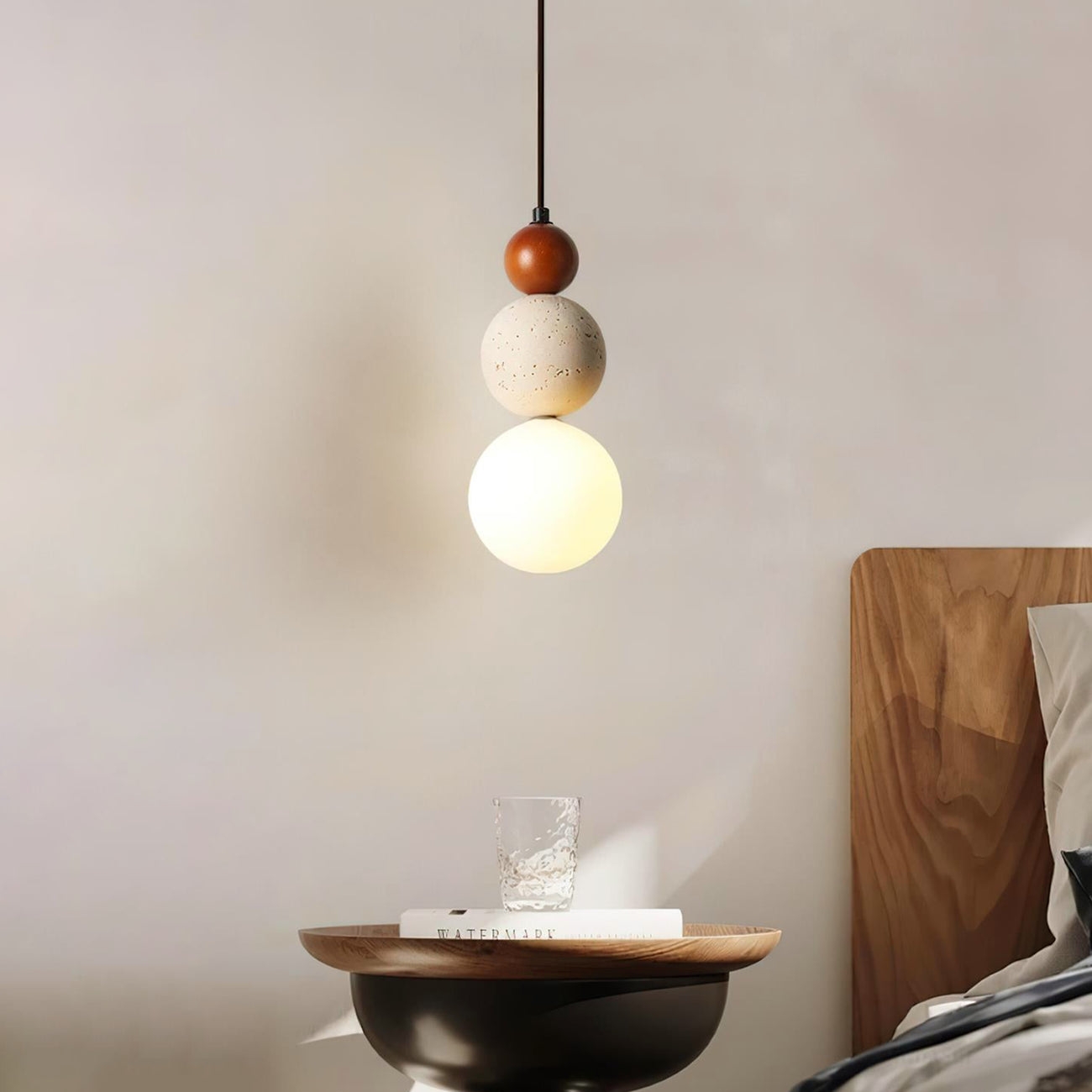 Elegant Glow Cream Stone Bedside Pendant Light T2133