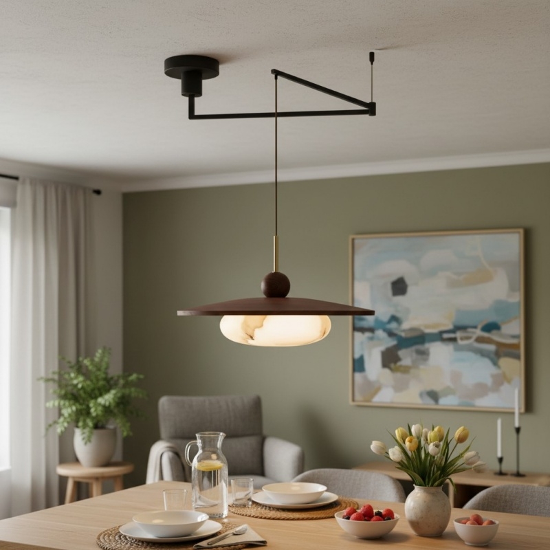 Alvara Modern Swing Arm Pendant Light – Adjustable Minimalist Accent for Desk and Living Room T1219