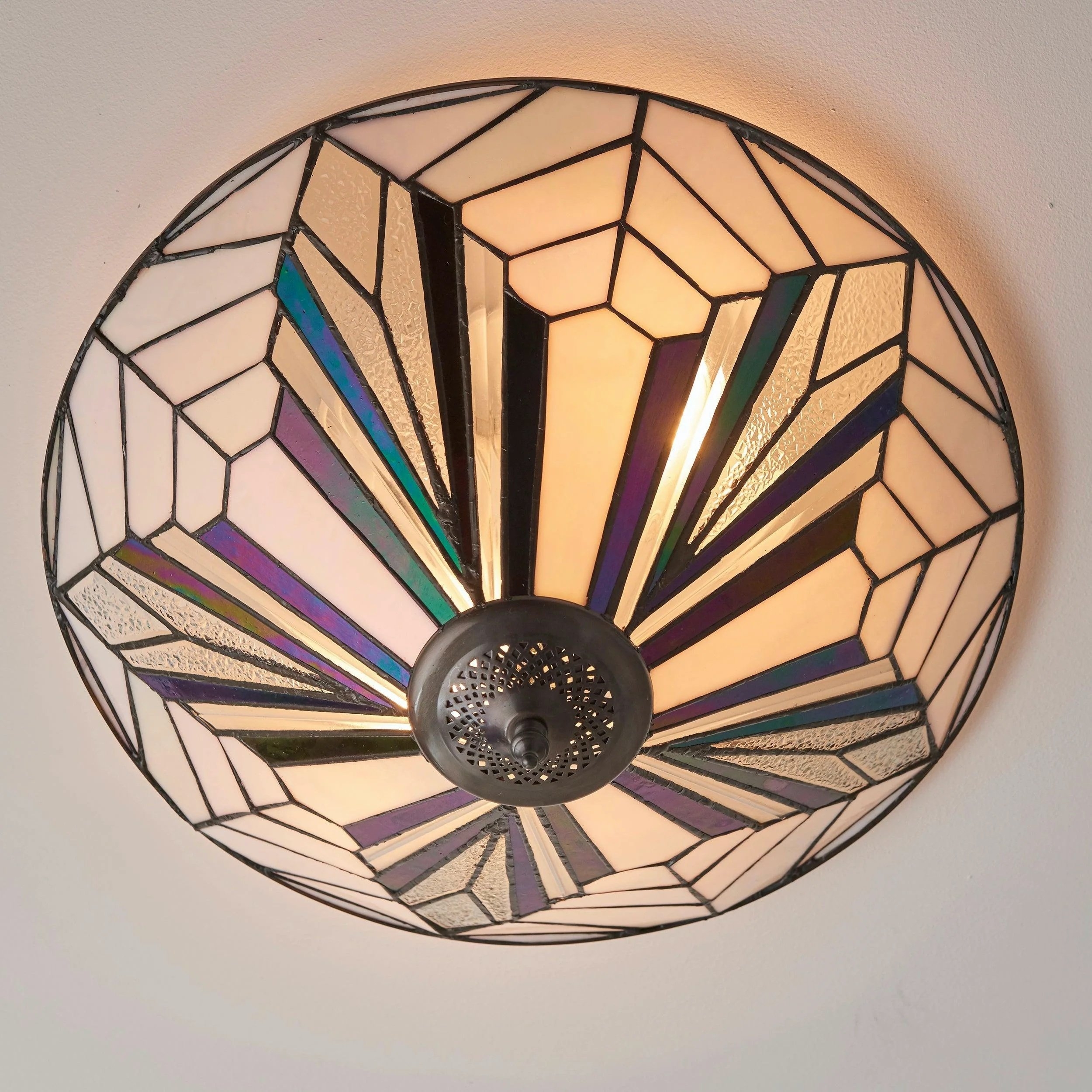 TiffStar Elegant Art Glass Ceiling Light – Vintage Flush Lamp for Living Rooms T634