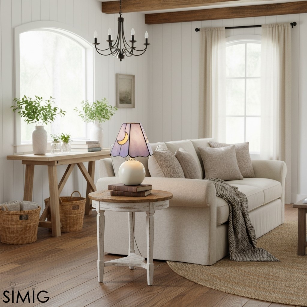 Stellum Tiffany Mushroom Moon Stained Glass Lamp – Artistic Accent Light for Living Rooms T552