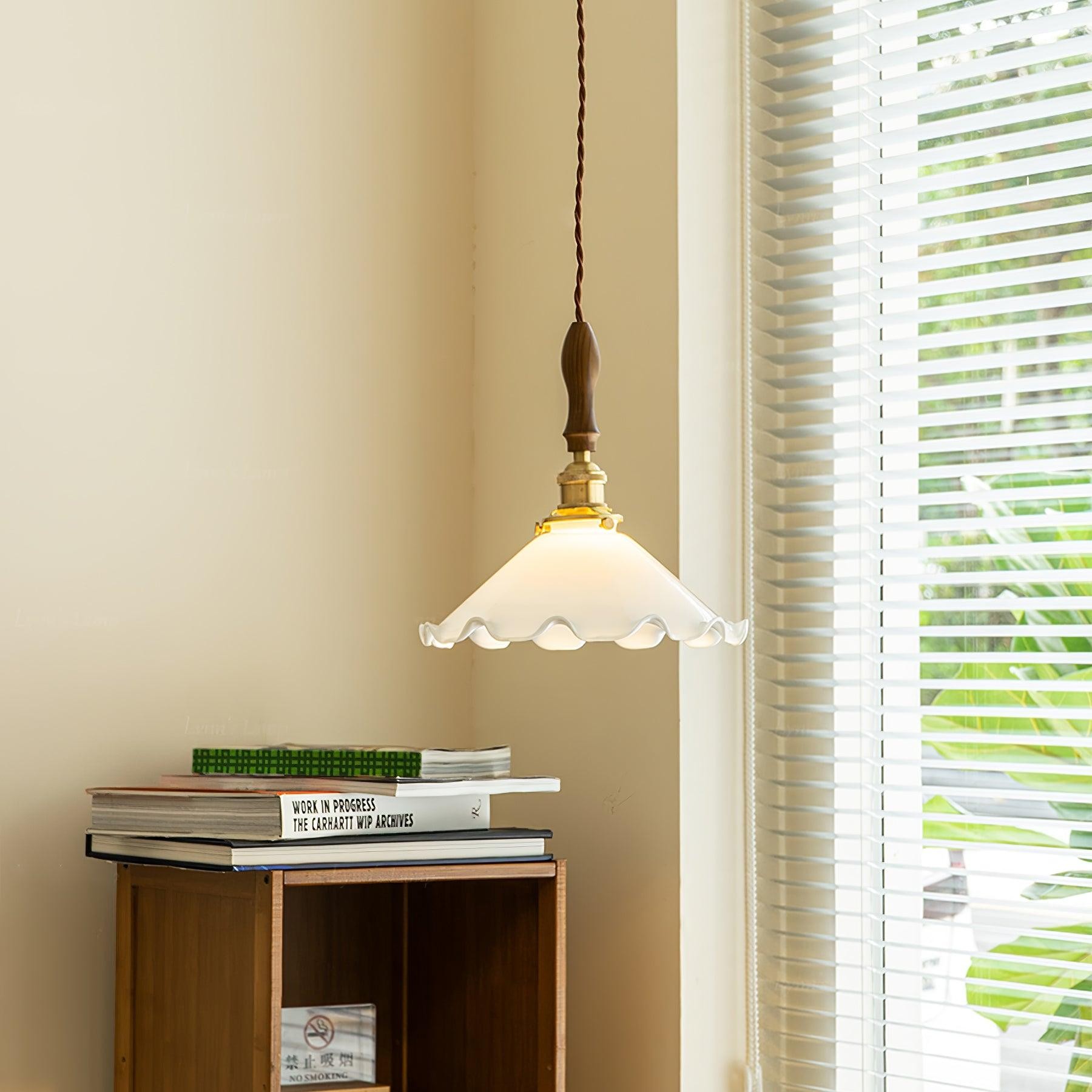 Vintage White Glass Skirted Pendant Lamp M366