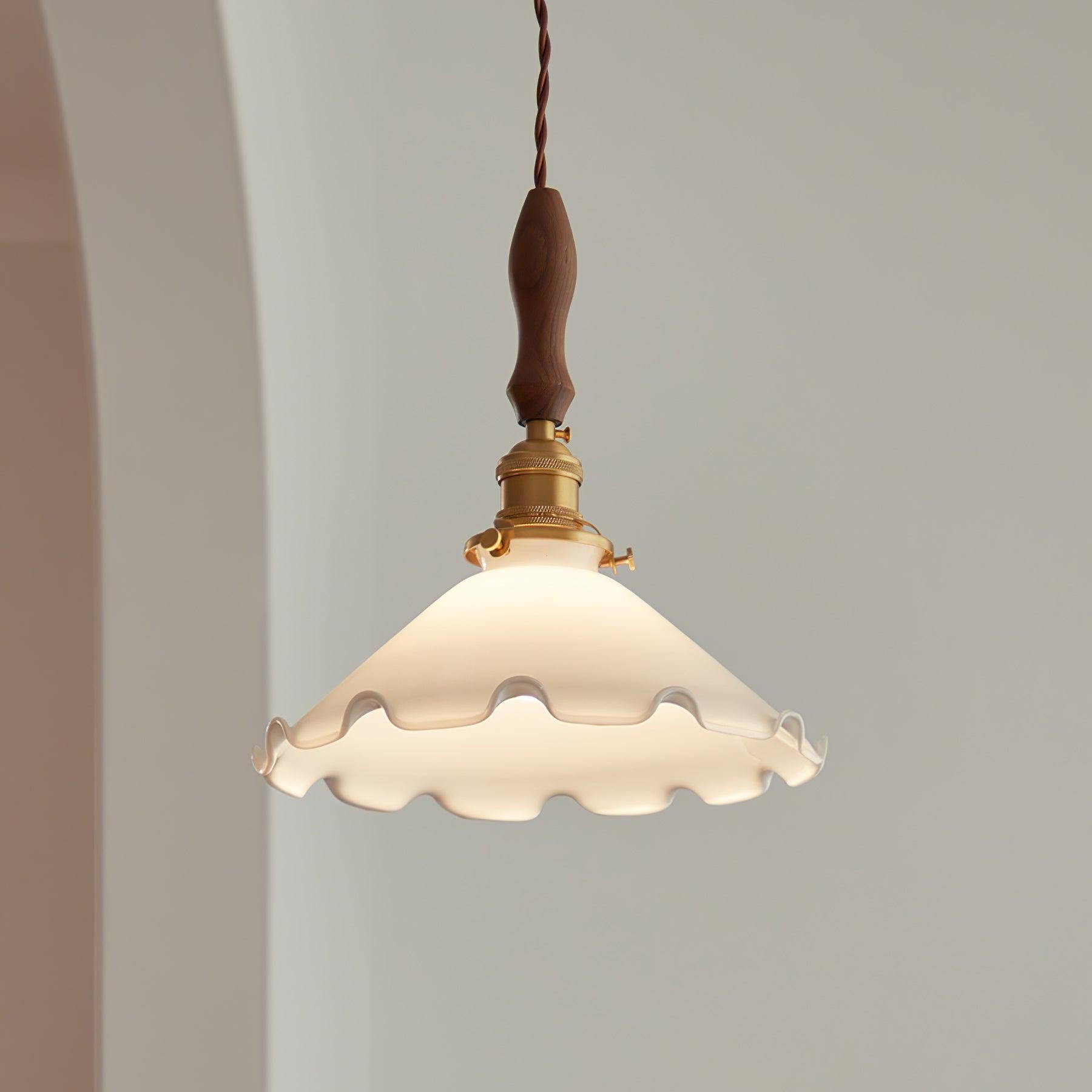 Vintage White Glass Skirted Pendant Lamp M366