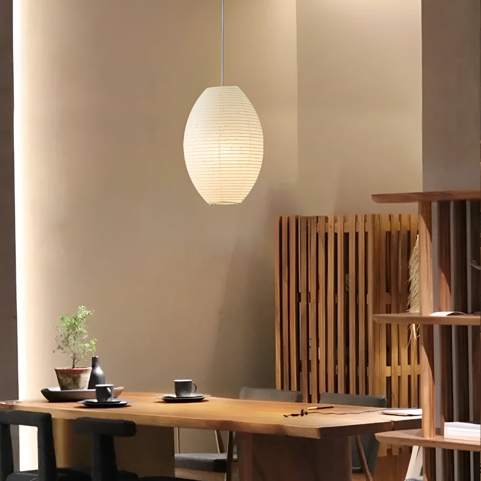 Traditional Japandi Wabi-Sabi Elliptical Paper Pendant Light T2166