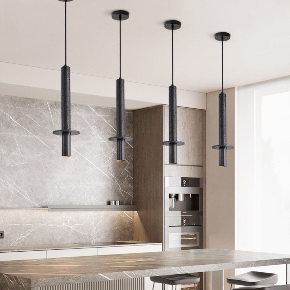 Minimalist Slim Elongated Travertine Metal Pendant Lamp S276
