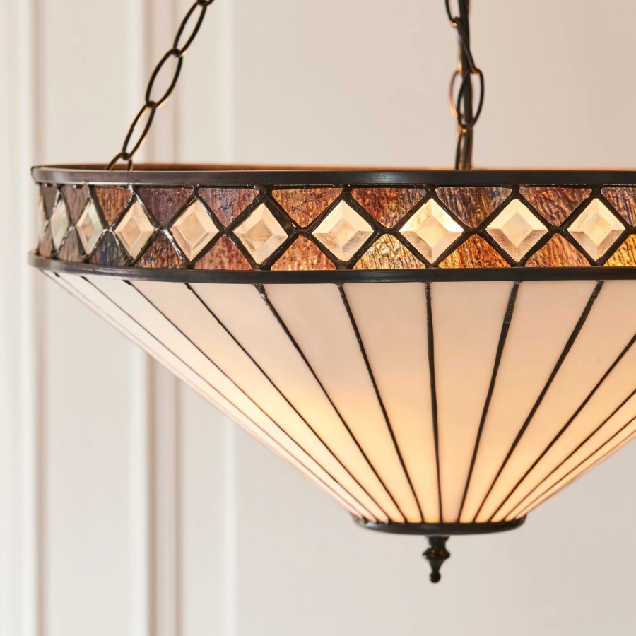 TF Fargo Adjustable Pendant with Stained Glass Inspired Inverted Shade for Island and Dining T981