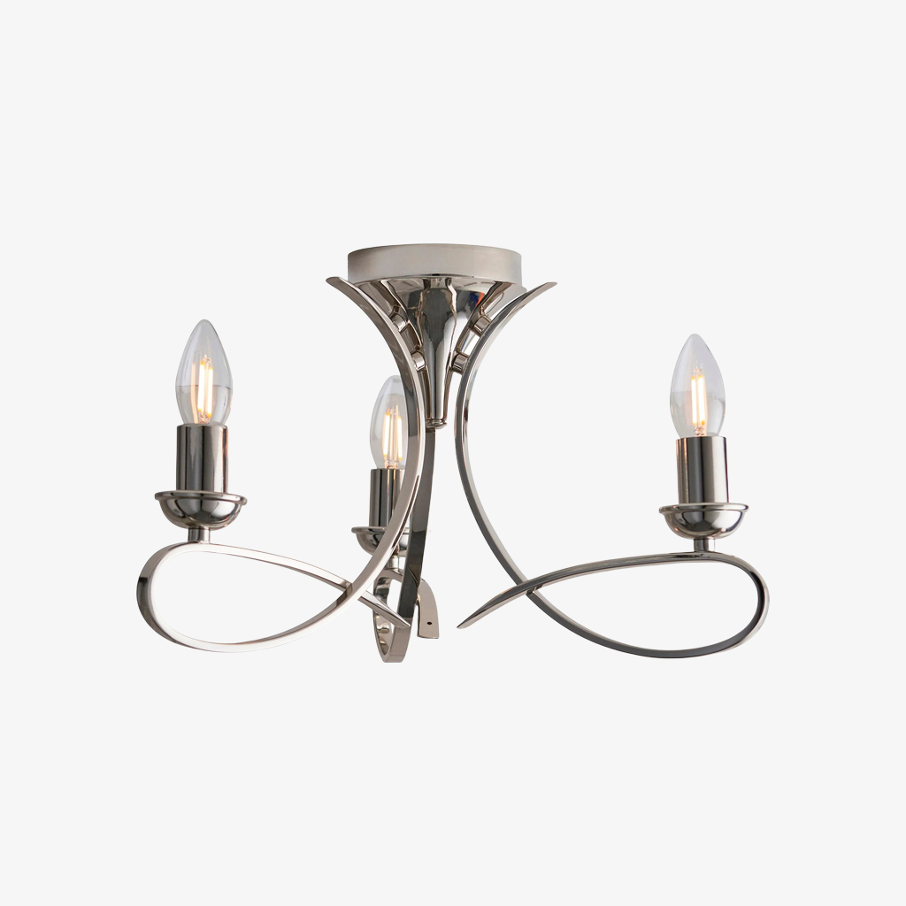 Foline 3-Light Ceiling Fixture with Sweeping Arms - Polished Nickel Semi-Flush for Dining or Entry T1028