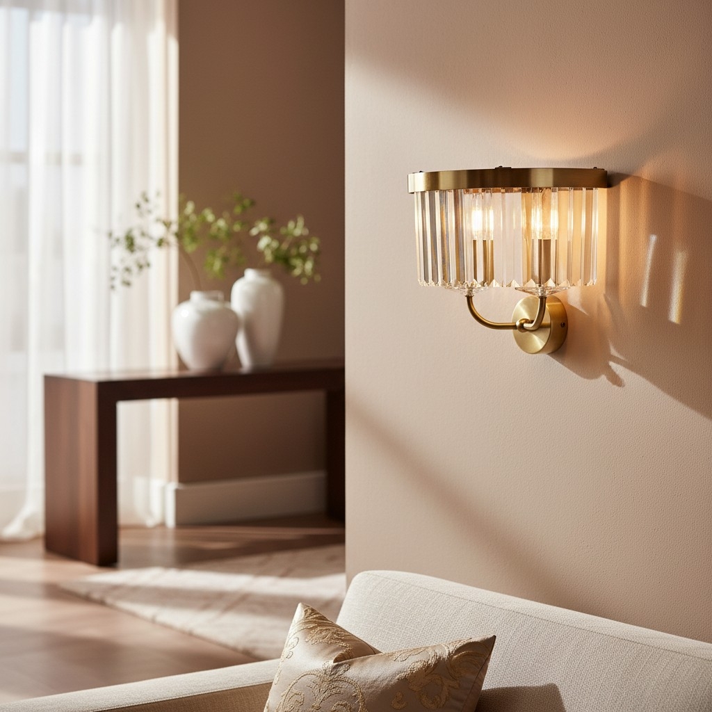 Beveline Faceted Clear Cut Glass Wall Light - Classic Metal Sconce for Hallway and Living Room T886
