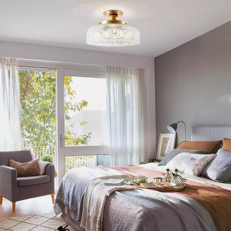 Retro Pattern Glass Semi-recessed Ceiling Lamp S203