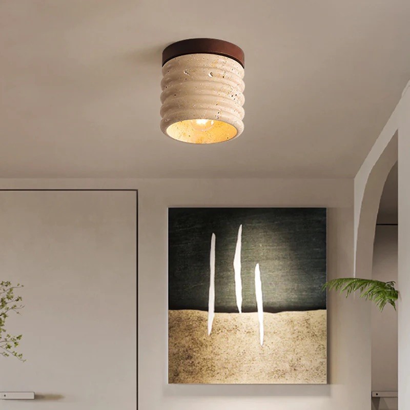 Medieval Wabi-Sabi Travertine Light – Cylinder Ceiling Lamp S293