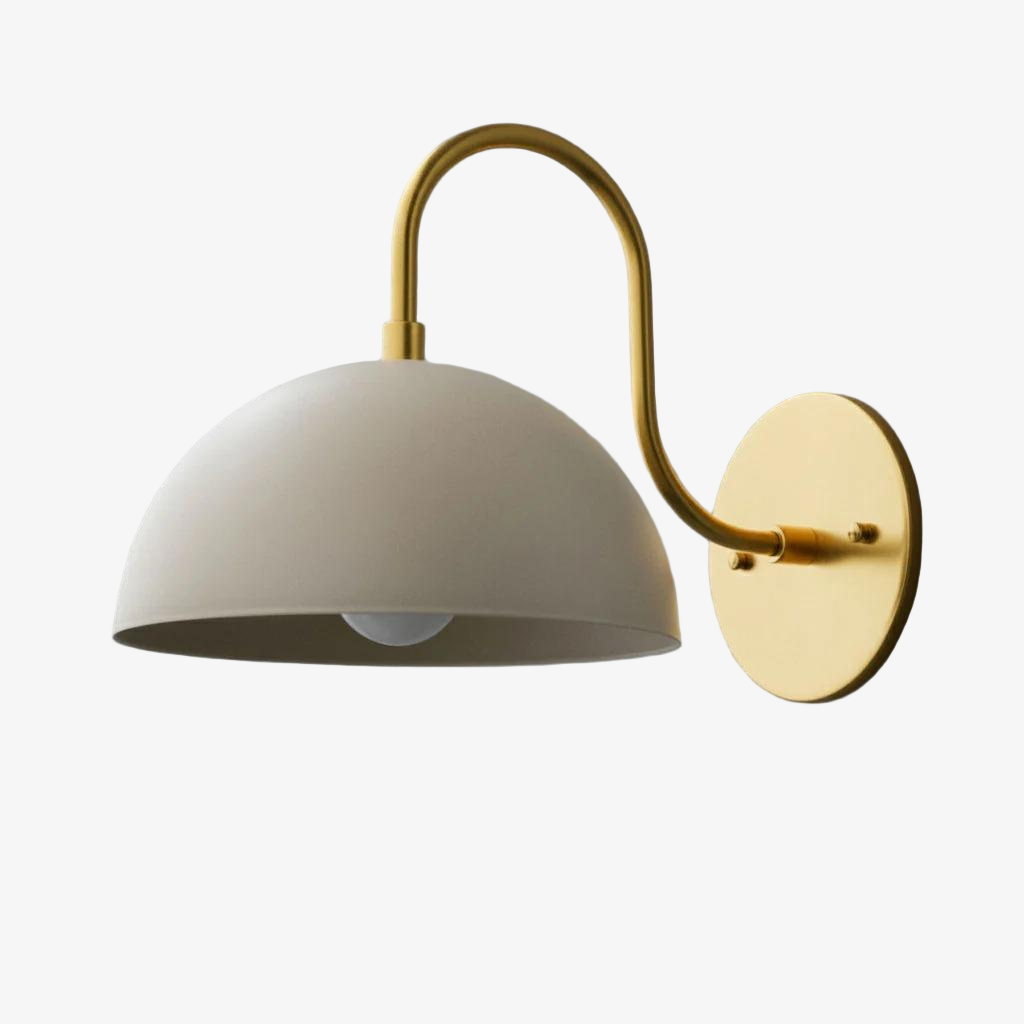 Curva Metal  Industrial Wall Sconce - Curved Brass Arm - Hammered Dome Light Fixture T408