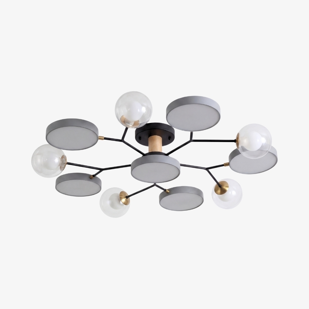 Modern Round LED Ceiling Lamp - Branch Design with Wood Accents for Bedroom S384