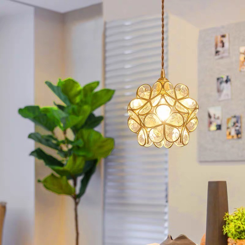 Nordic Brass Flower Petal Glass Pendant Light S10