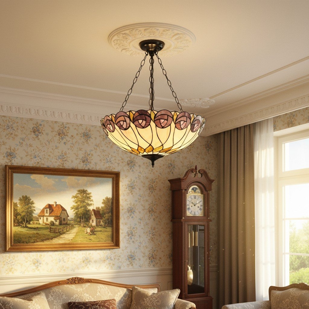TF Hutchinson Tiffany Pendant - Inverted Art Glass Adjustable Ceiling Light for Home T903