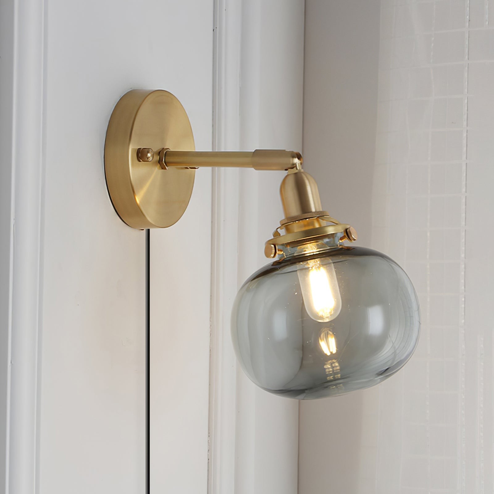 Japanese Style Vintage Brass Glass Wall Lamp M234