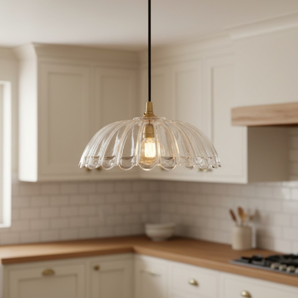 Floriaxis Floral Glass Pendant Light - Floral Glass Shade with Braided Cable for Kitchen or Dining T960