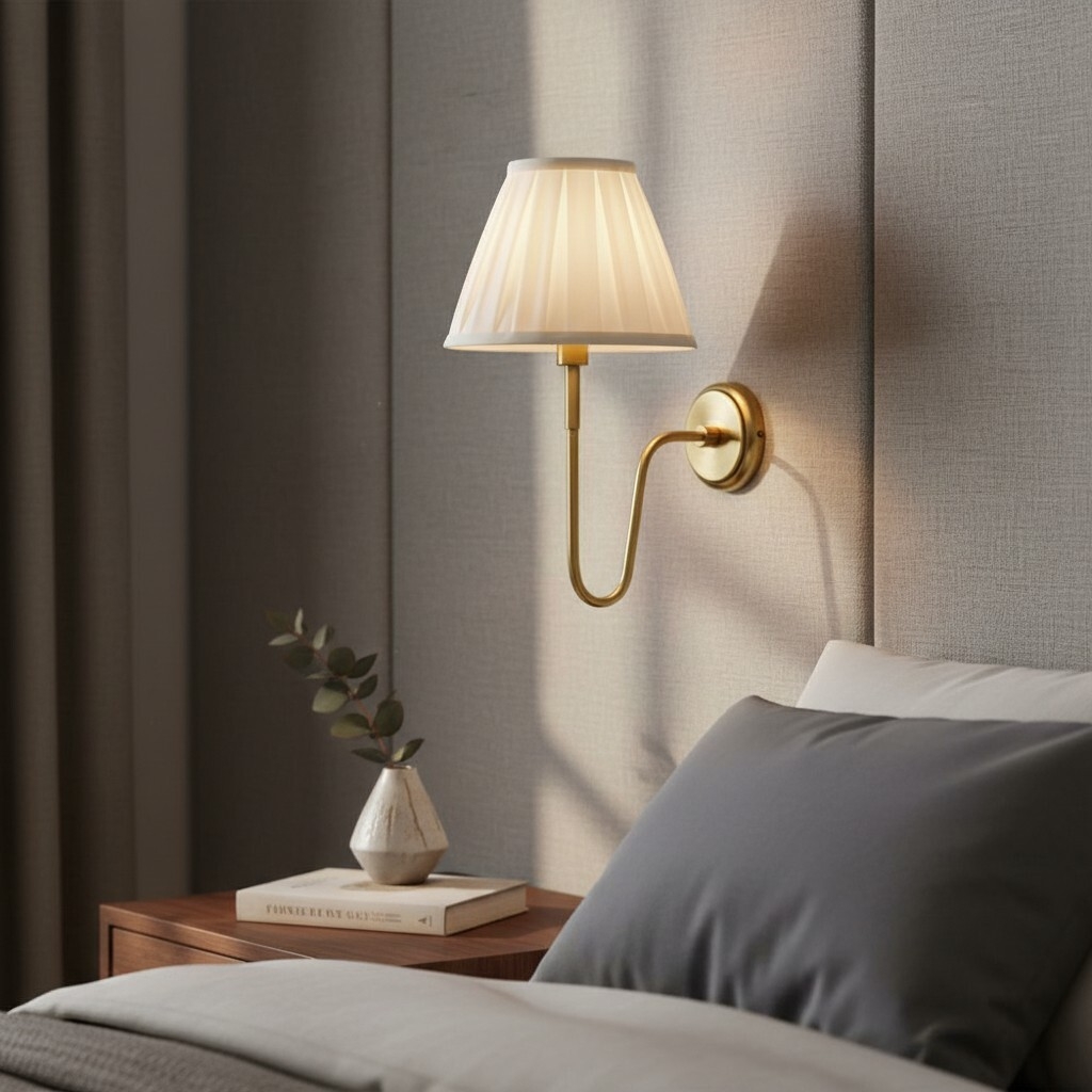 Ivoralux Tapered Fabric Wall Light - Modern Classic Curved Arm Sconce for Hallways or Bedrooms T948