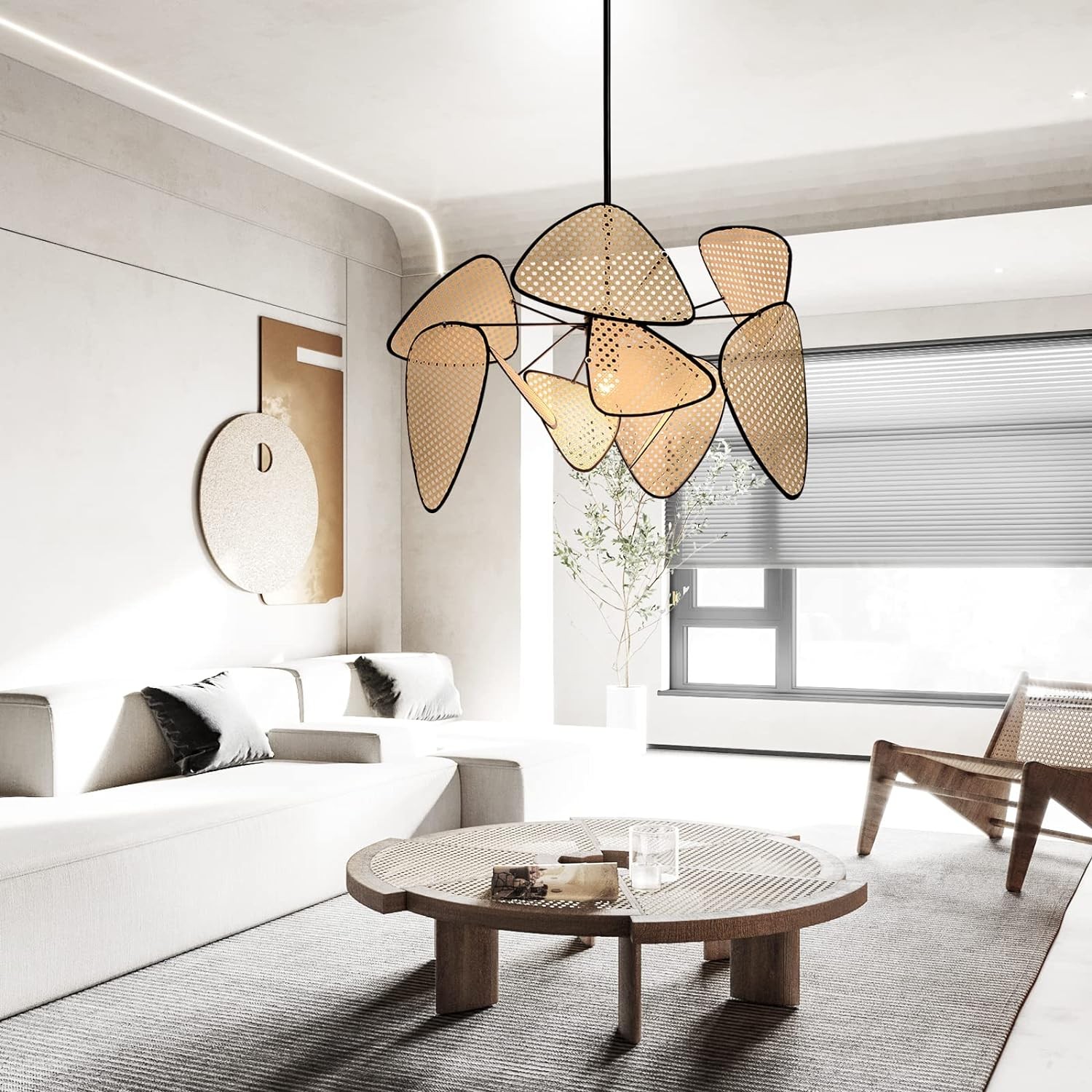 Screen Cannage Pendant Light - Woven Rattan Design for Living Room