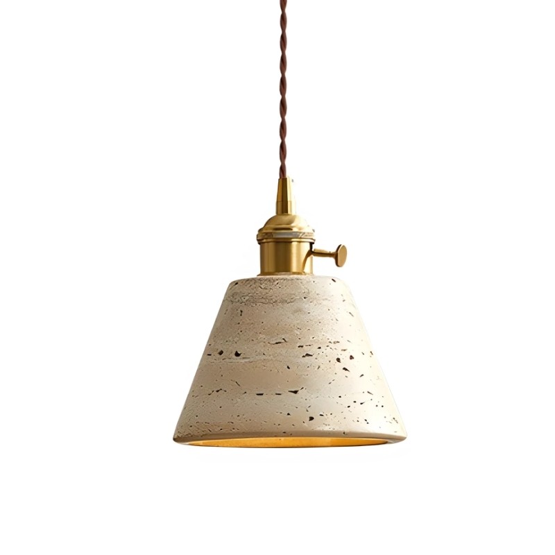 Contemporary Travertine Pendant Light with Brass Accents S285