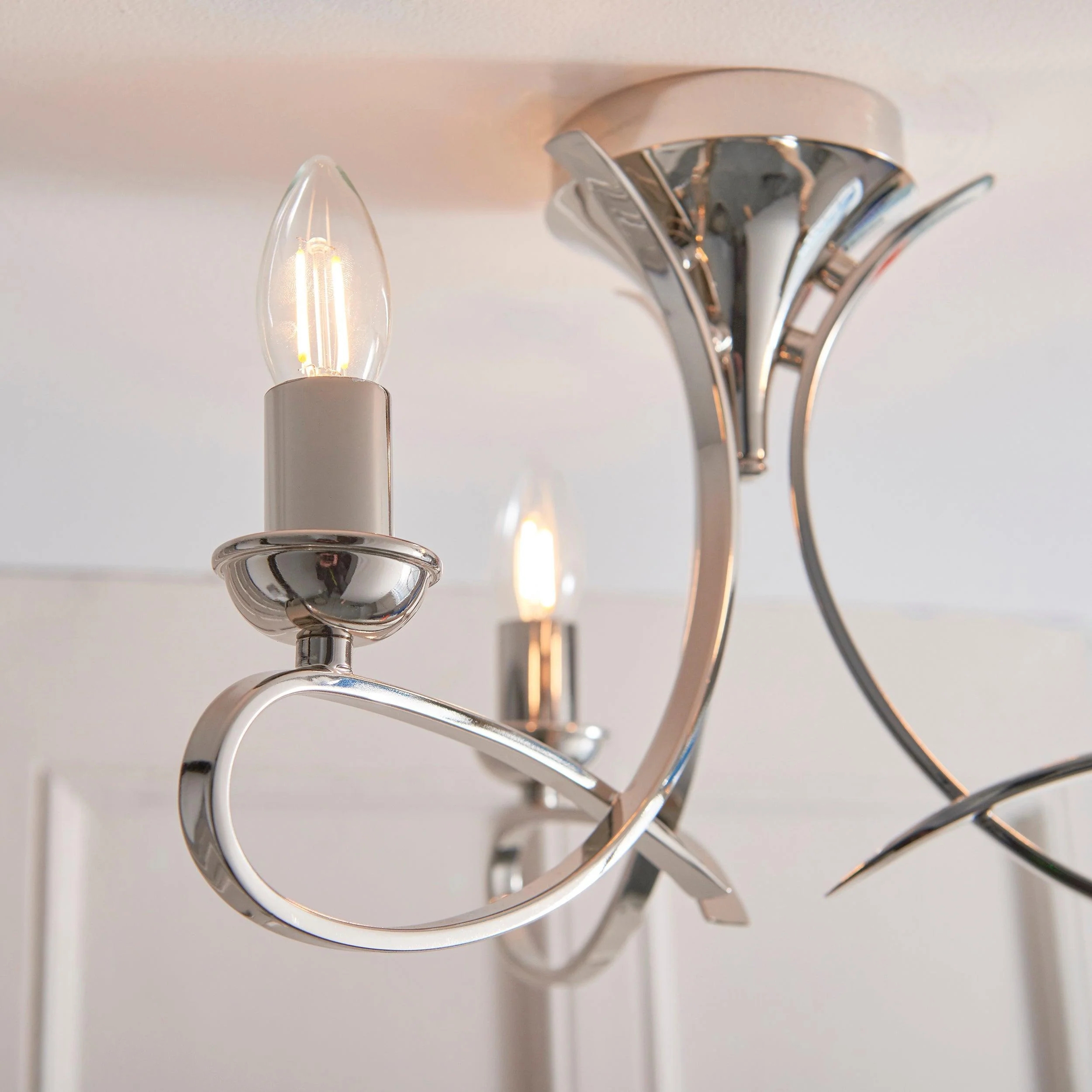Foline 3-Light Ceiling Fixture with Sweeping Arms - Polished Nickel Semi-Flush for Dining or Entry T1028