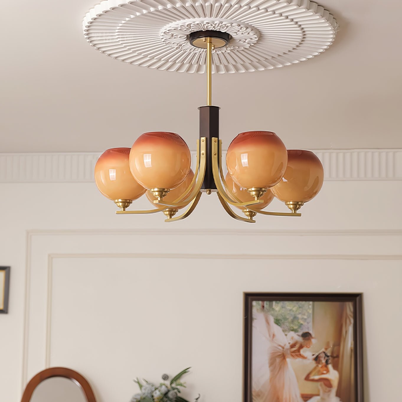 Vintage Caramel Globe Chandelier M398