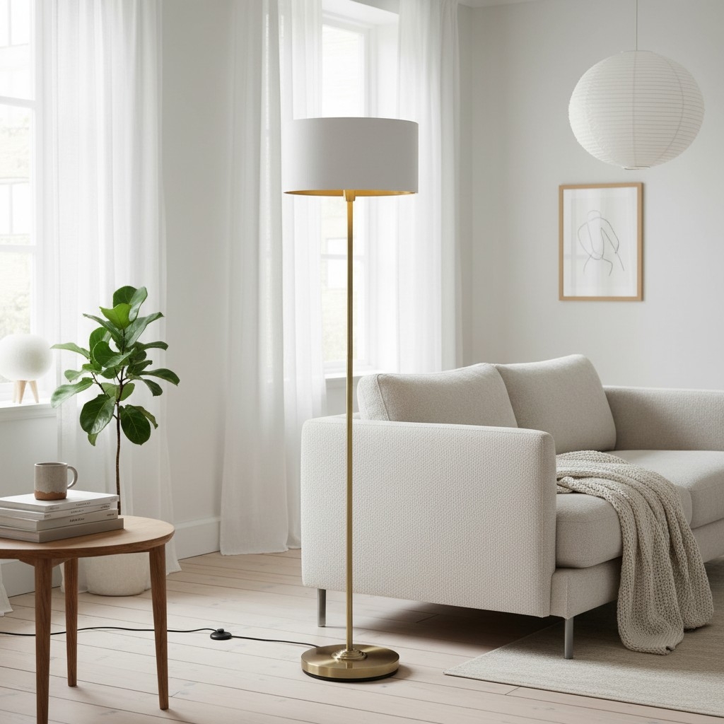 Tela Drum Shade Floor Lamp - Contemporary Fabric Standing Lamp for Home Office T1040