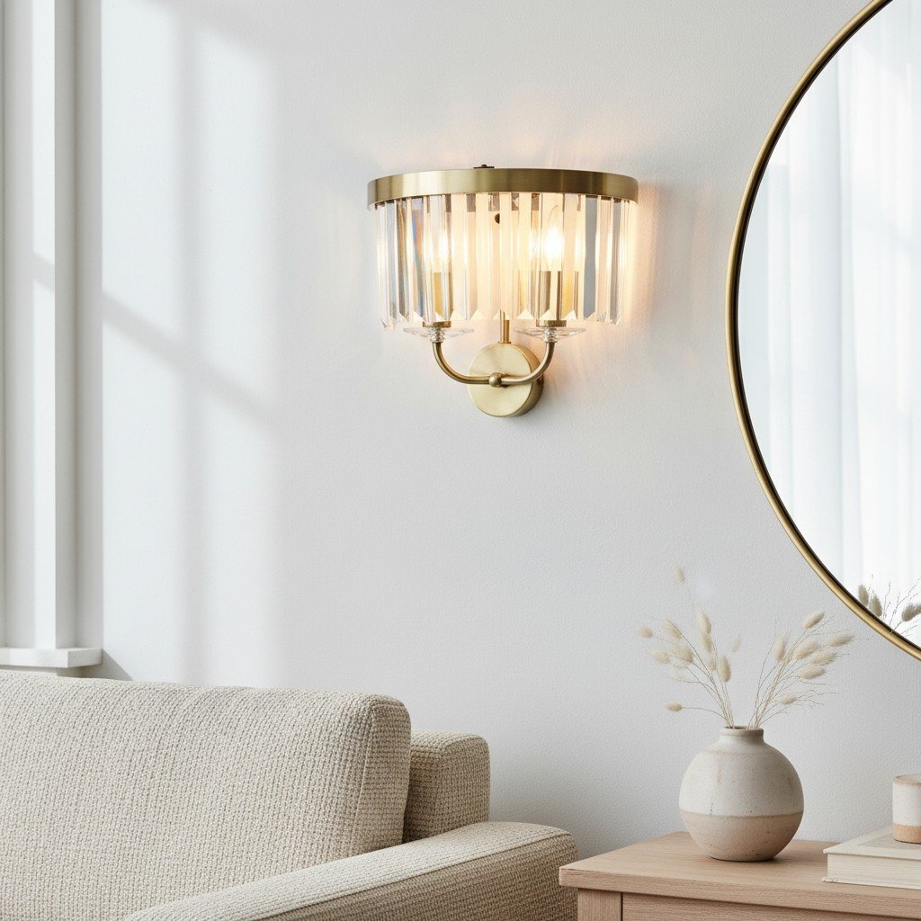 Beveline Faceted Clear Cut Glass Wall Light - Classic Metal Sconce for Hallway and Living Room T886