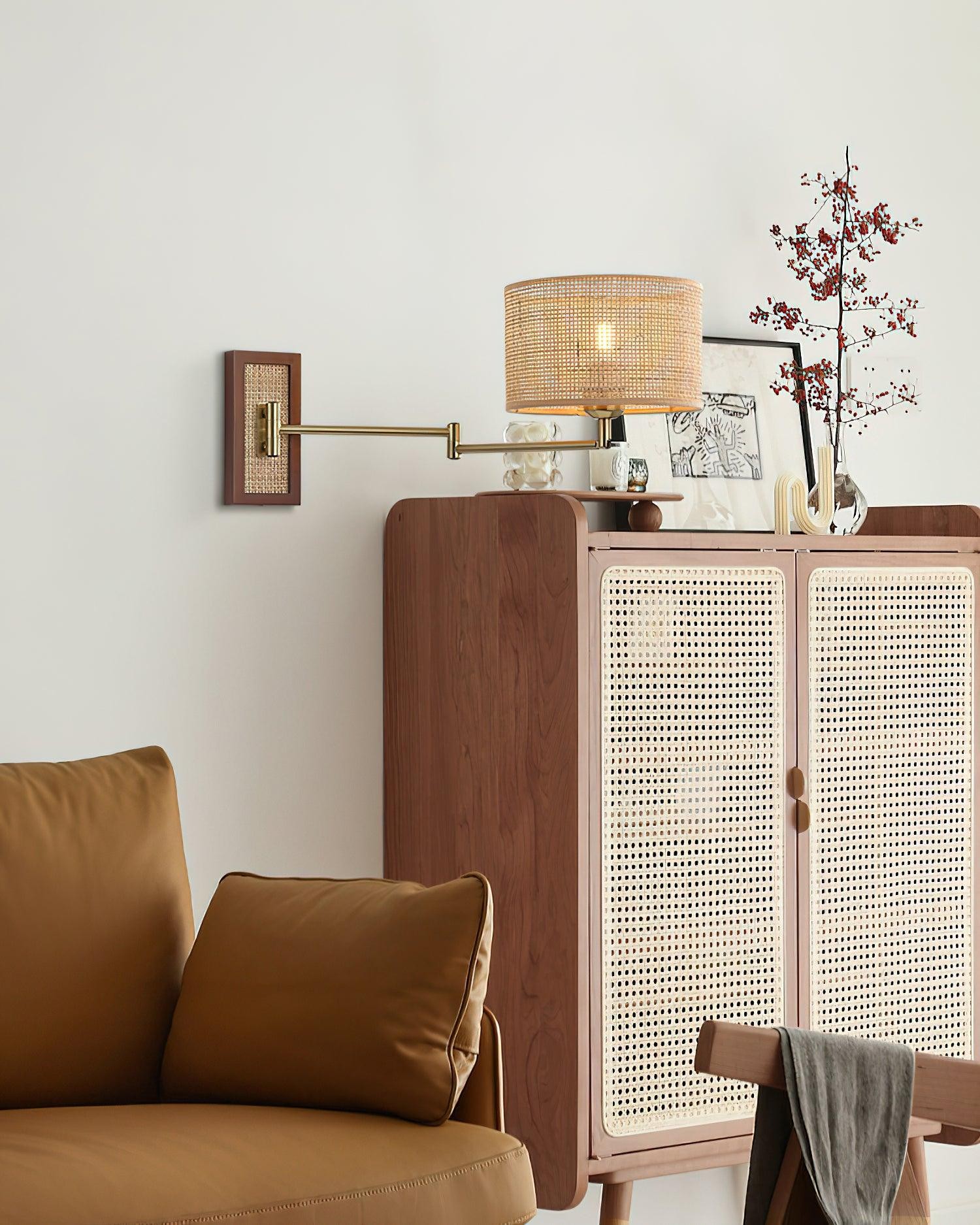 Rattan Swing Arm Wall Lamp P013