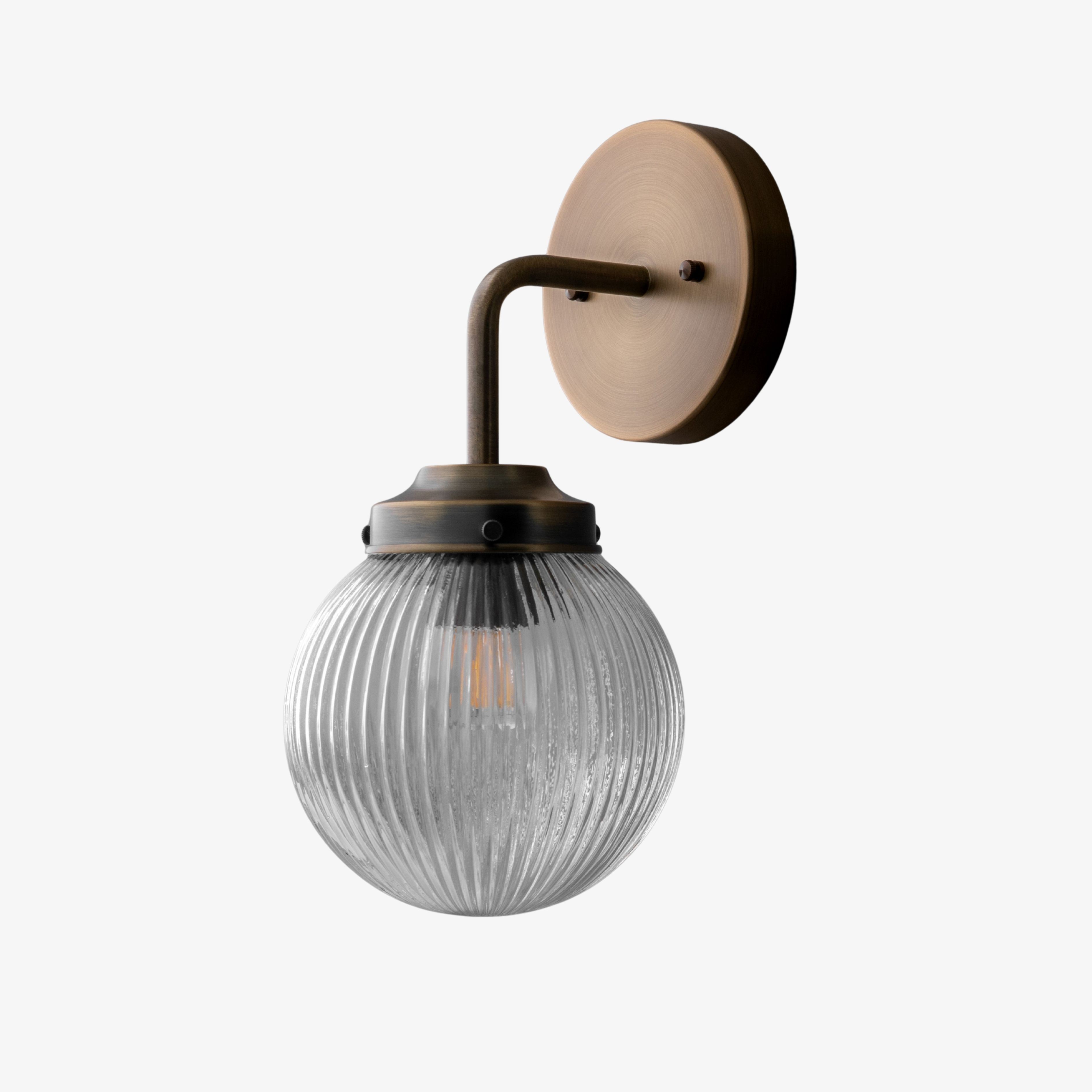 Glorica Glass Aged Brass Wall Sconce - Ribbed Glass Shade Industrial Style Lighting T410
