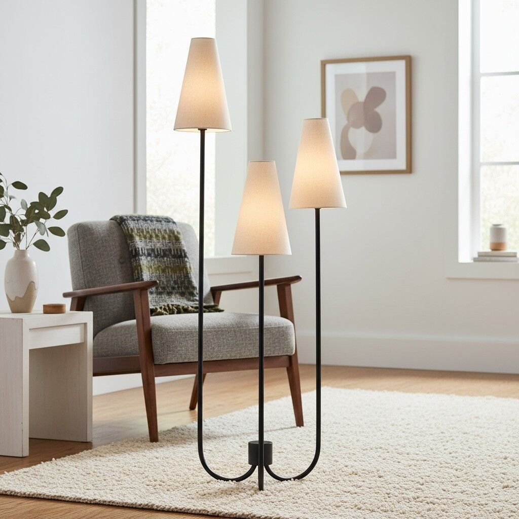Cordove Three-Tapered Shade Floor Lamp - Modern minimalist Metal Fabric Light for Living Room T681