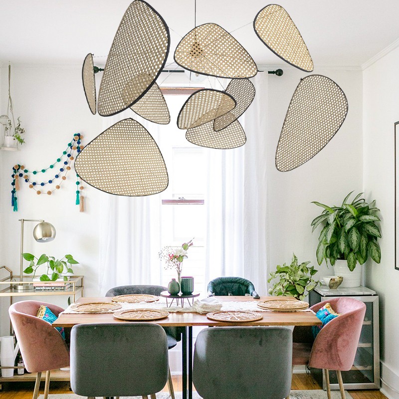 Screen Cannage Pendant Light - Woven Rattan Design for Living Room