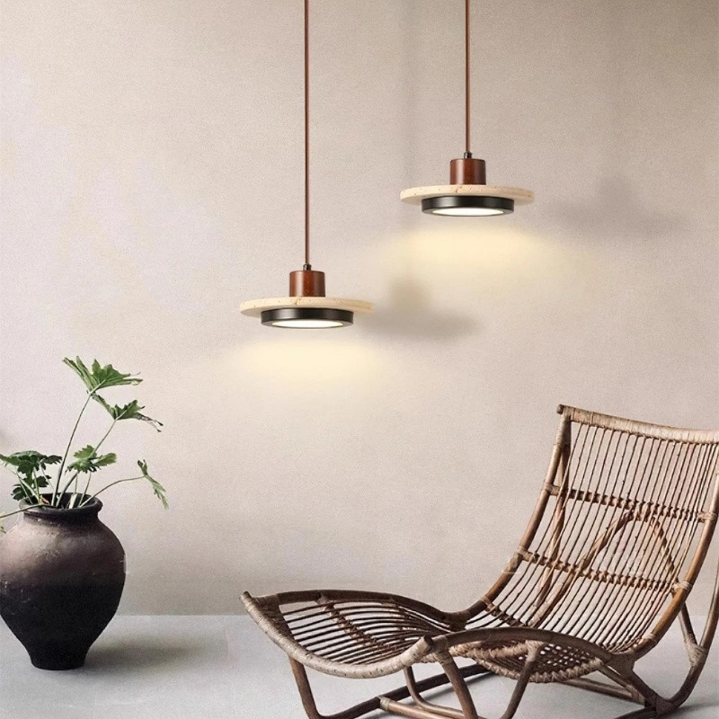 Travertine Disc LED Pendant Light - Modern Retro Dining Room Lamp S277