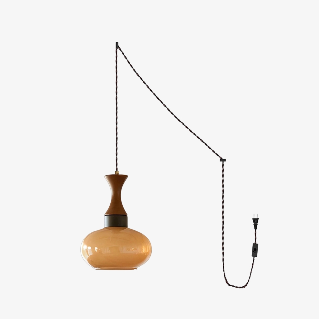 Velora Scandinavian Farmhouse Pendant with Glass Shade Modern Plug-In Design T1162