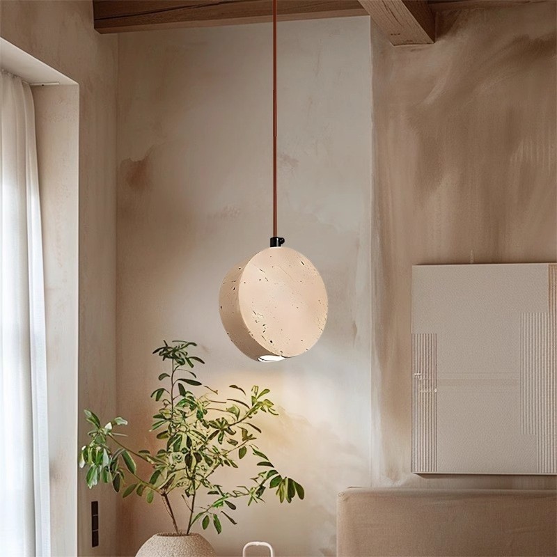 Elegant Round Travertine Pendant Light – Wabi-Sabi Inspired S272