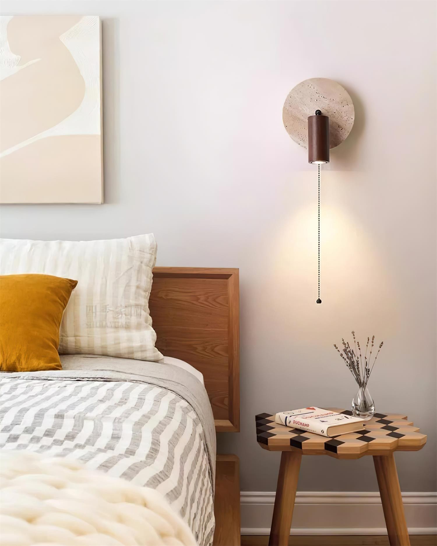 Travertine Round Wall Lamp - Vintage Style for Bedroom M257