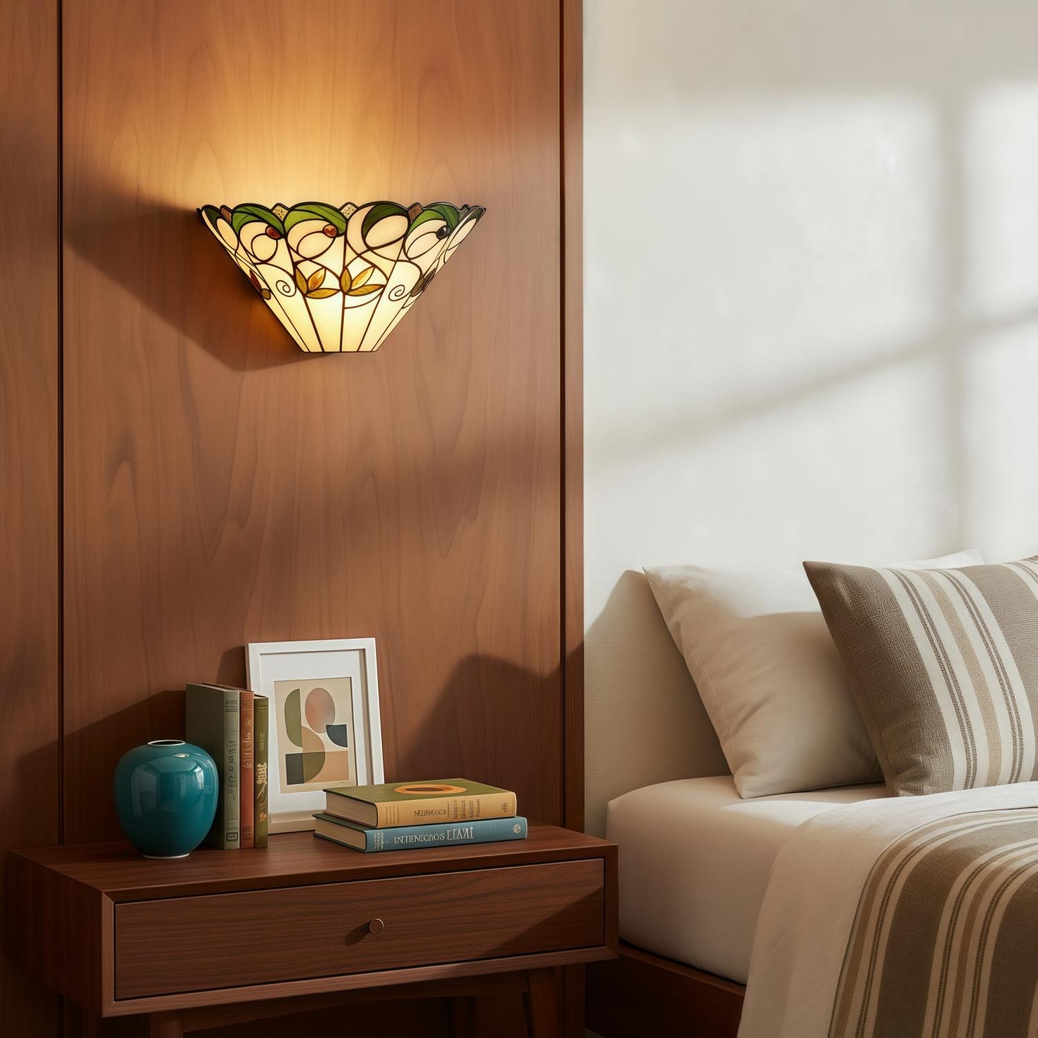TF Jamelia Art Nouveau Wall Light with Bevelled Glass Shade - Metal Glass Fixture for Hallway or Bedroom T1013