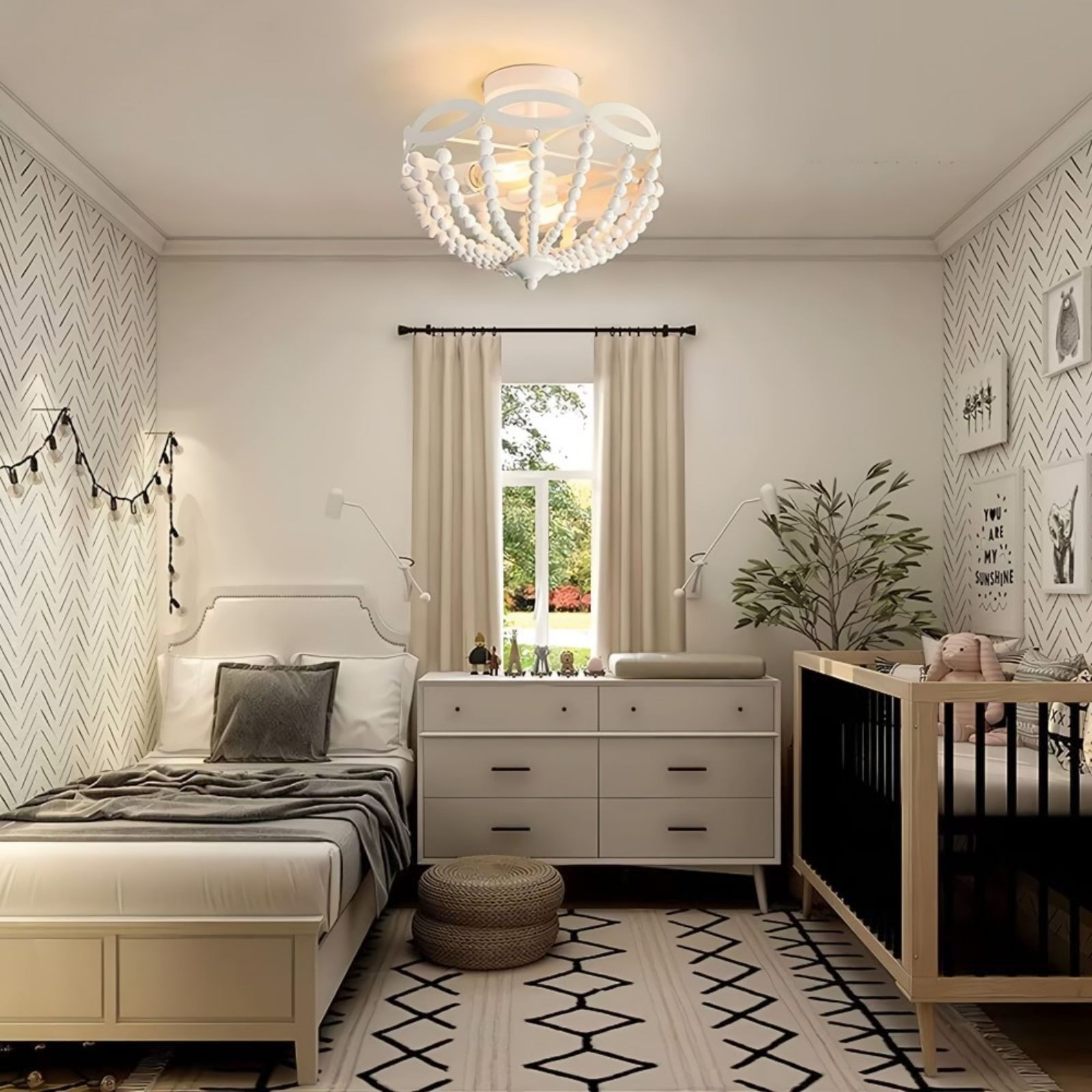 Retro Rustic Metal Wooden Beads Ceiling Lamp S150