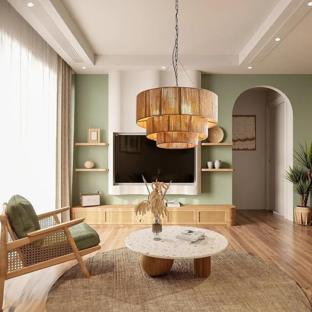 The Elegant Woven Waterfall Rattan Pendant Light T2052