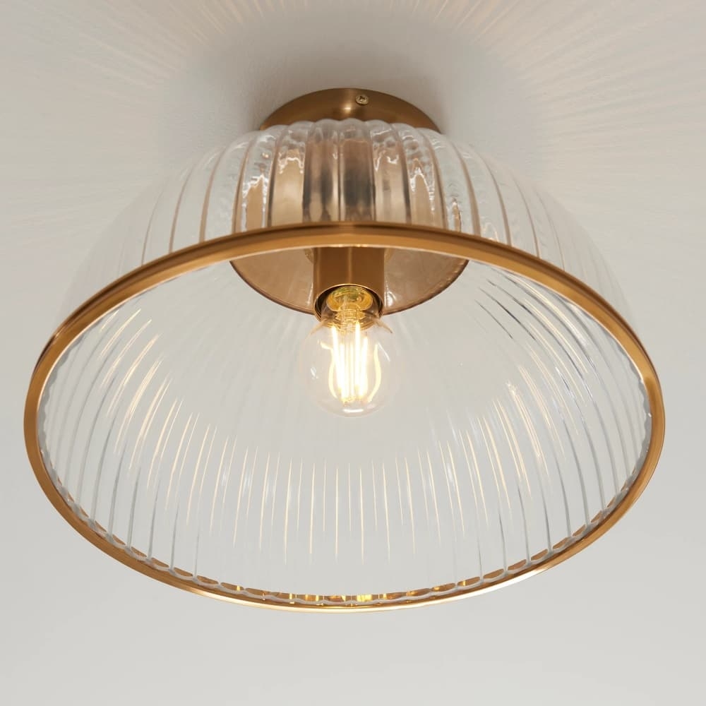 Luntra Ribbed Glass Uplighter Flush - Elegant Ceiling Light for Hallways and Bedrooms T969
