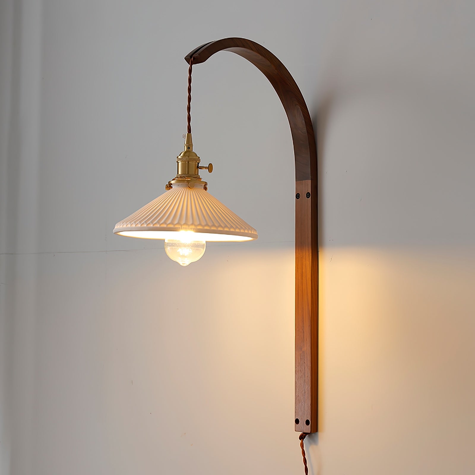 Curved Walnut Ceramic Plug-in Wall Light T1722