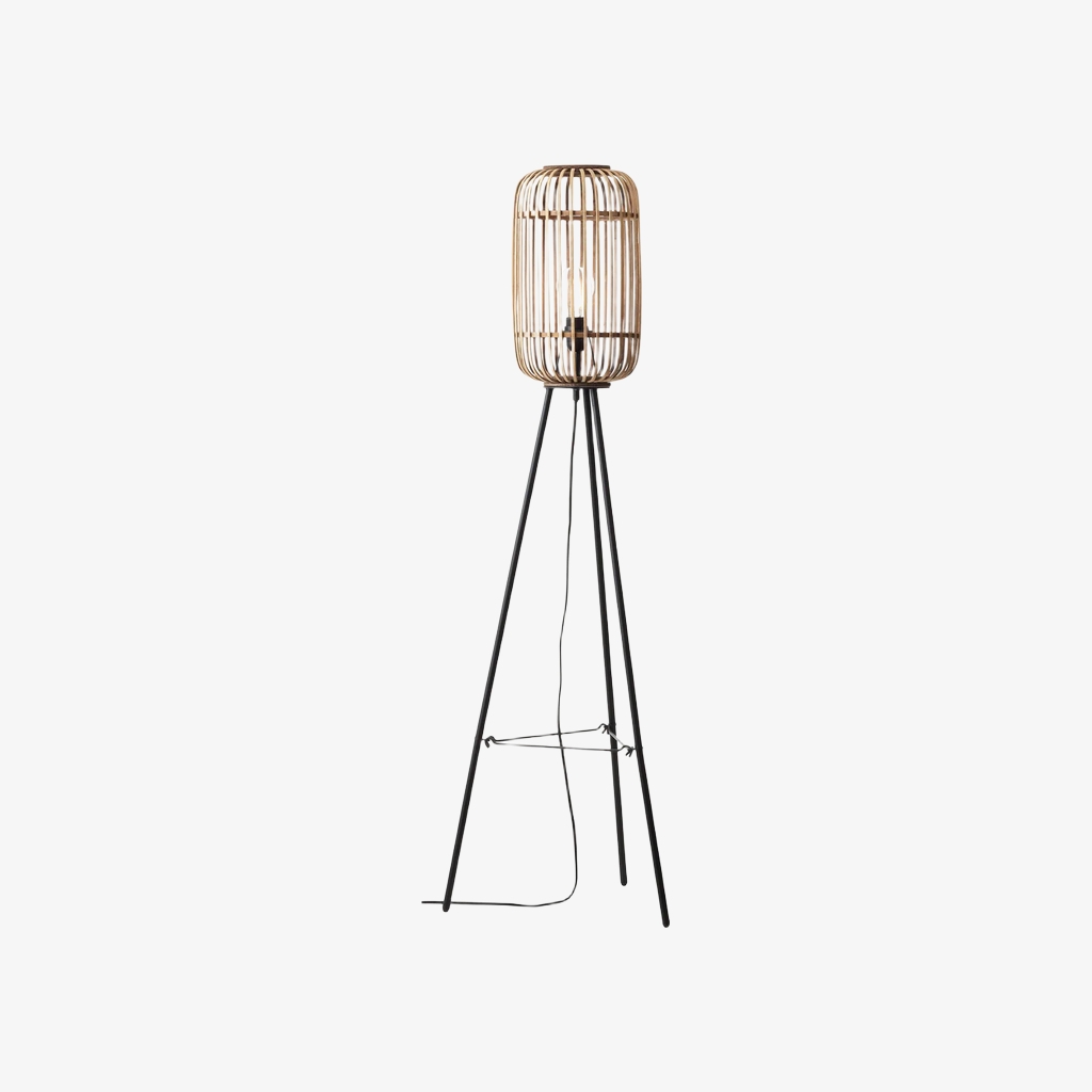 Yumeko Natural Woven Floor Lamp - Modern Scandi Bamboo Shade Standing Lamp for Bedrooms or Living Rooms T972