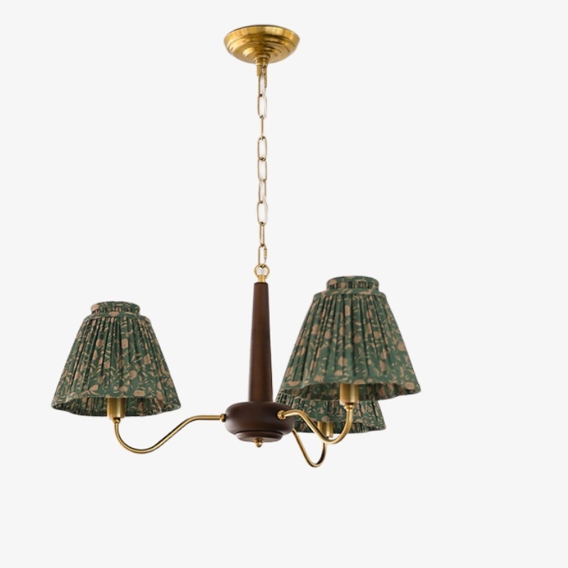 Solmire Rustic Chandelier - Wooden Mental Frame with Fabric Shades for Living Room T2208