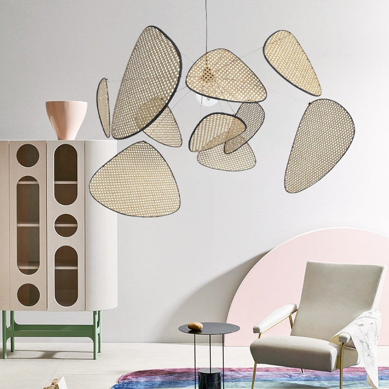 Screen Cannage Pendant Light - Woven Rattan Design for Living Room