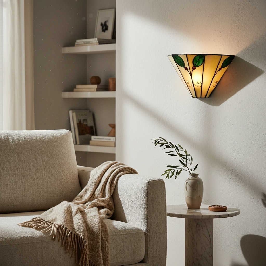 TiffStar Art Nouveau Leaf Motif Tiffany Wall Sconce - Vintage Inspired Accent Lighting for Hallway and Living Room T821