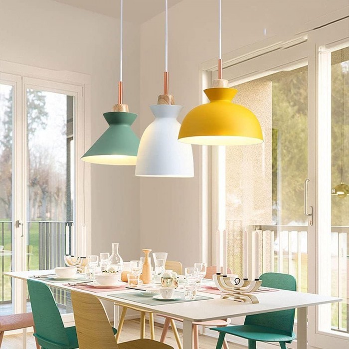 MULTI Scandinavian Metal Wood Macaroon Pendant Light for Bedroom S32
