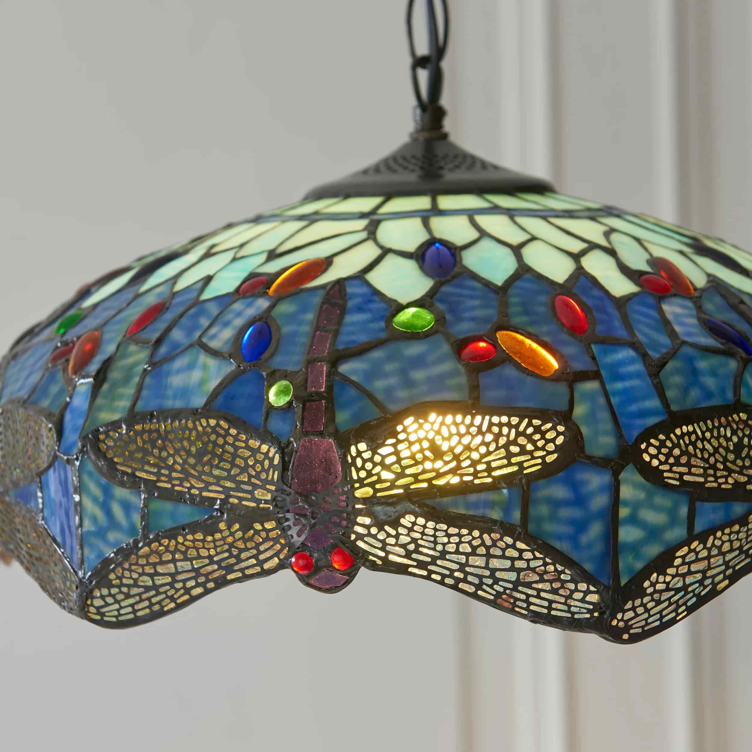 TF Dragonfly Tiffany Pendant Light - Art Nouveau Stained Glass Pendant for Living T849