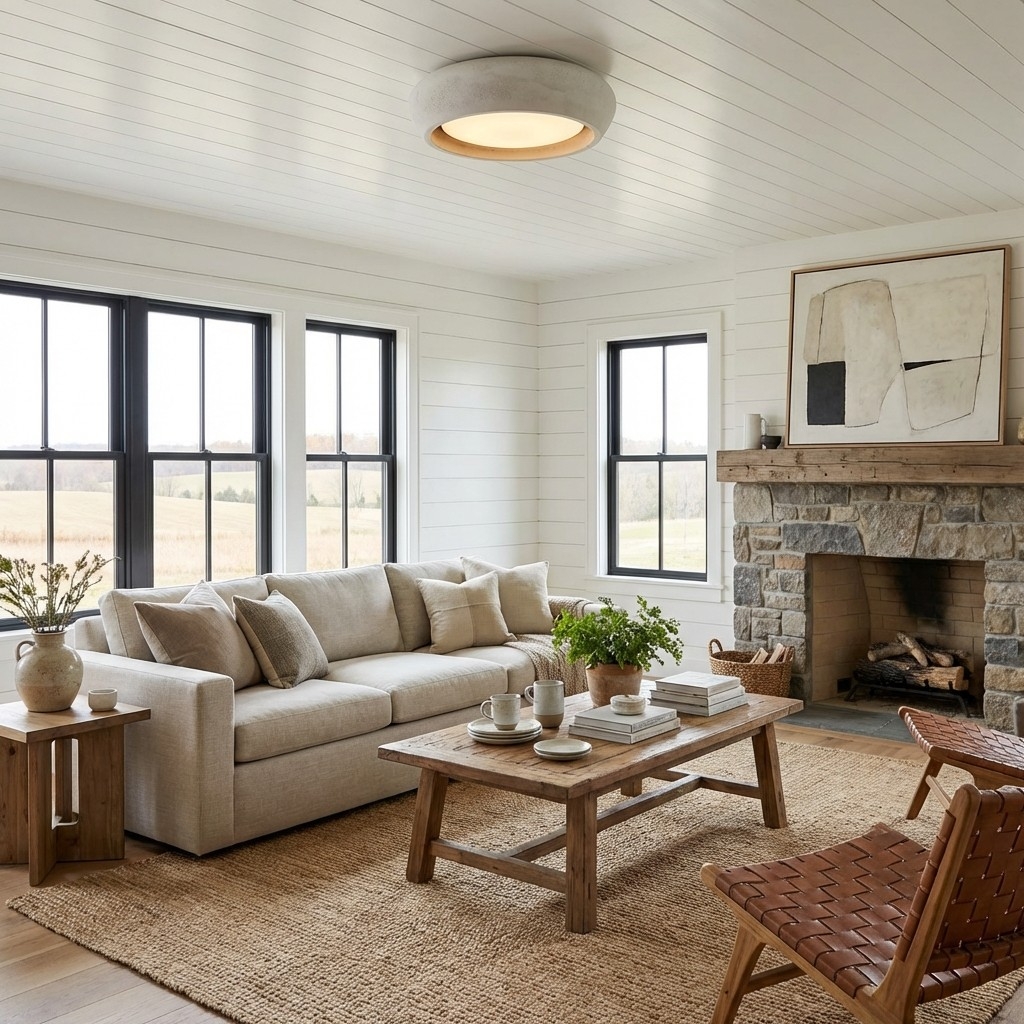 Monocem Minimalist Concrete Ceiling Fixture – Stylish Flush Mount Light for Living Room T1086