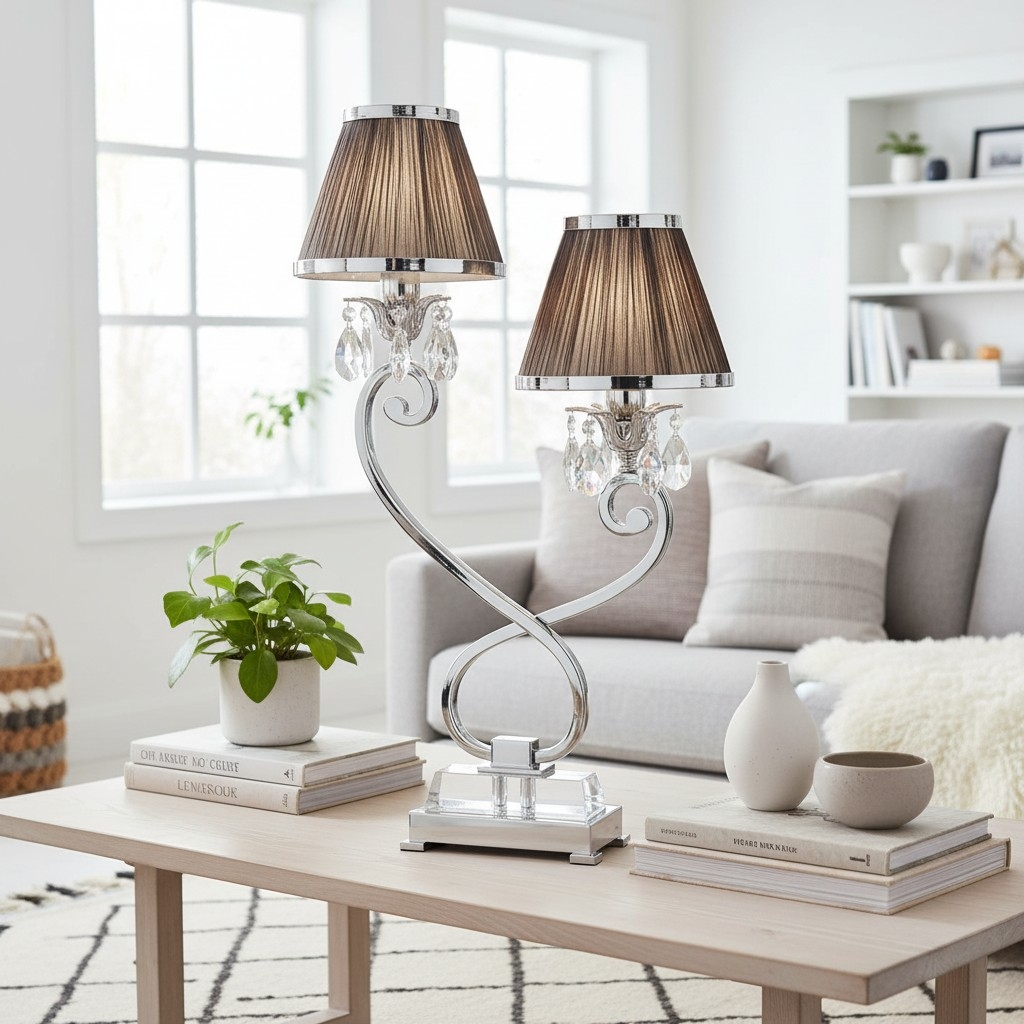 Talonis Double Table Lamp - Dual Shades and Metal Base for Bedroom and Living Room T941