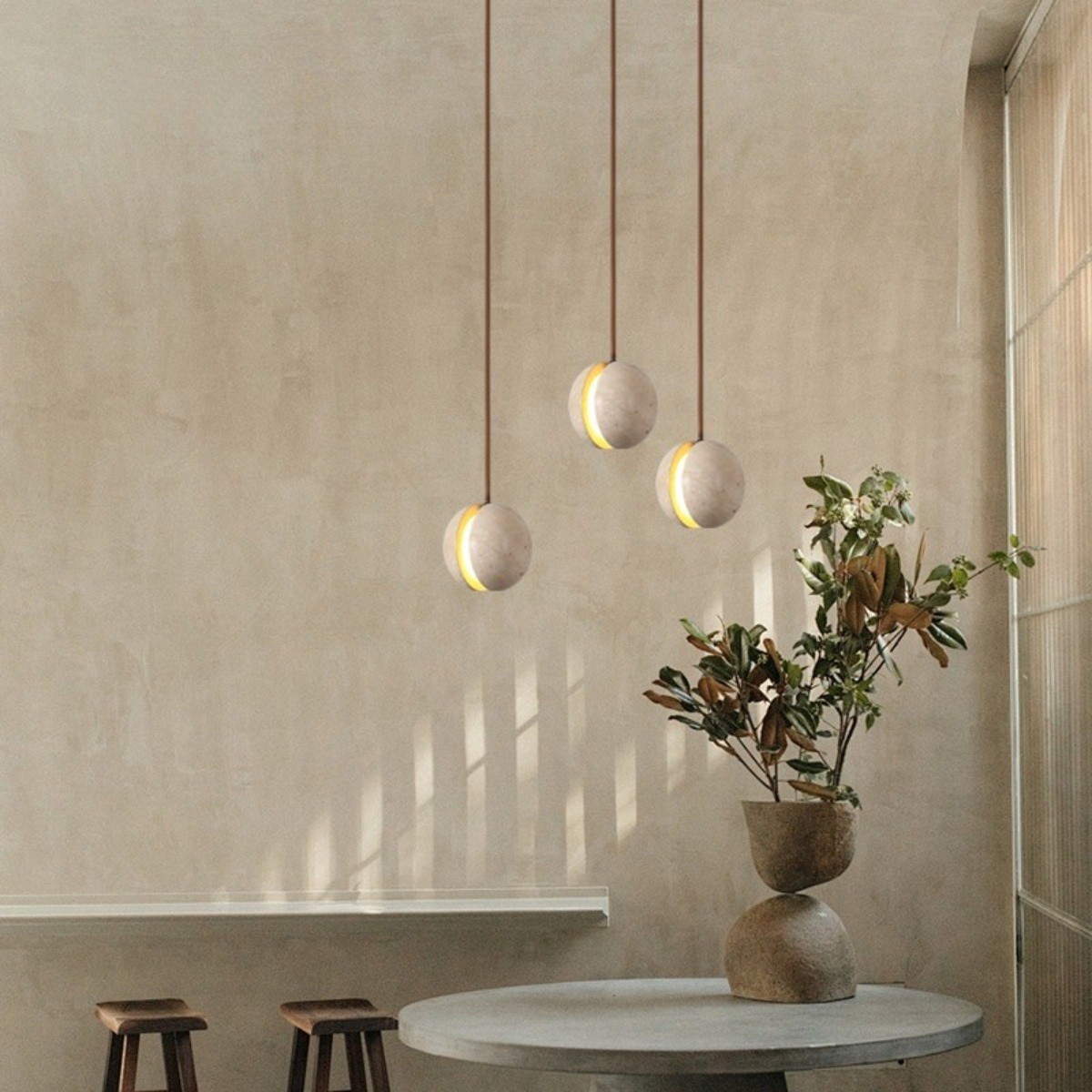 Contemporary Sandwich Shape Travertine Pendant Light S259