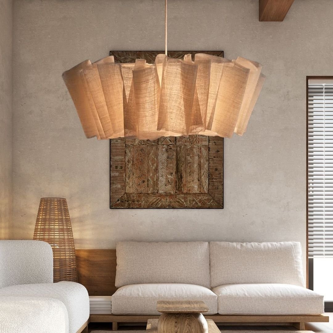 Scandinavian Pleated Fabric Pendant Light – Adjustable Hanging Lamp for Dining Room T191