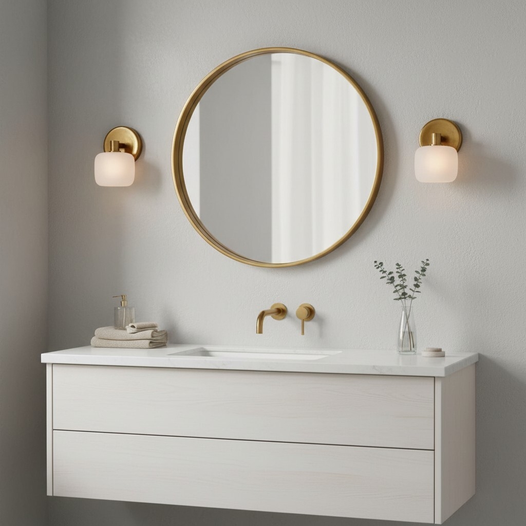 Lirra Frosted Glass Wall Sconce - Brass Look for Bathroom Vanity T758